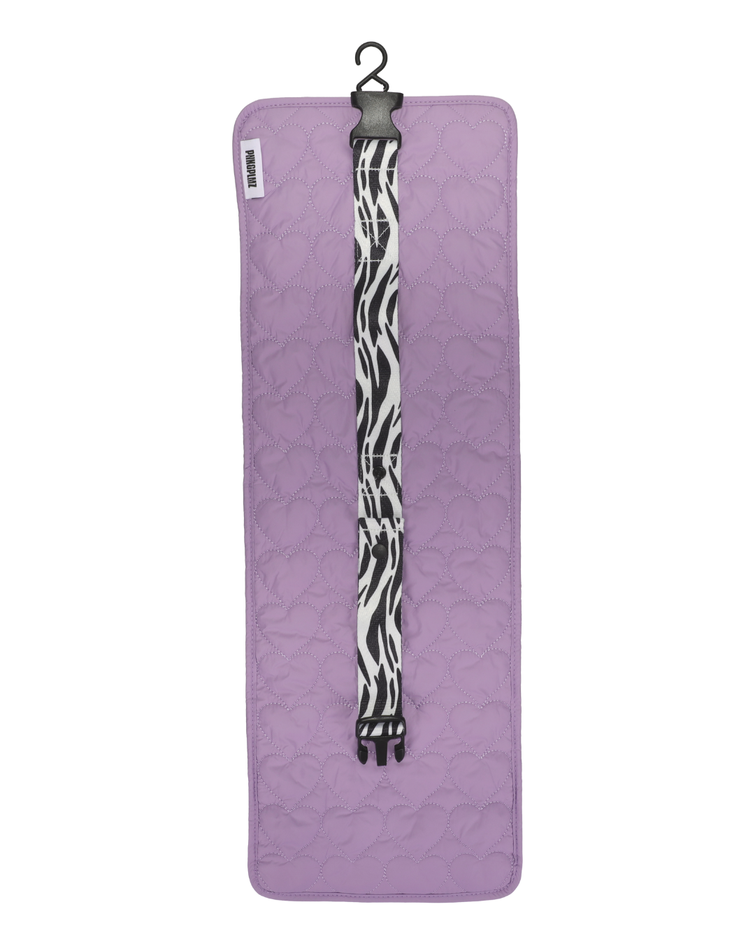 Achterzijde van open paarse set met bevestigde pouches